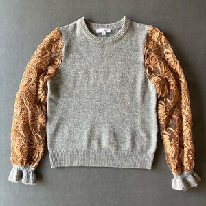 THML Gray Sweater with Tan Lace Sleeves